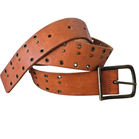 Vintage Tan Leather Studded Belt Boho Western - Picture 3 of 8